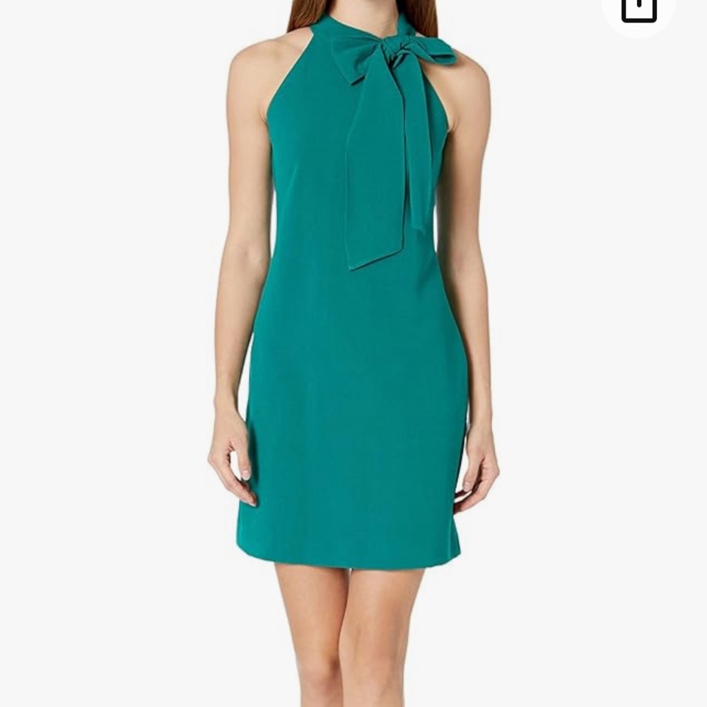 Green Vince Camuto high, bow-tie neck dress